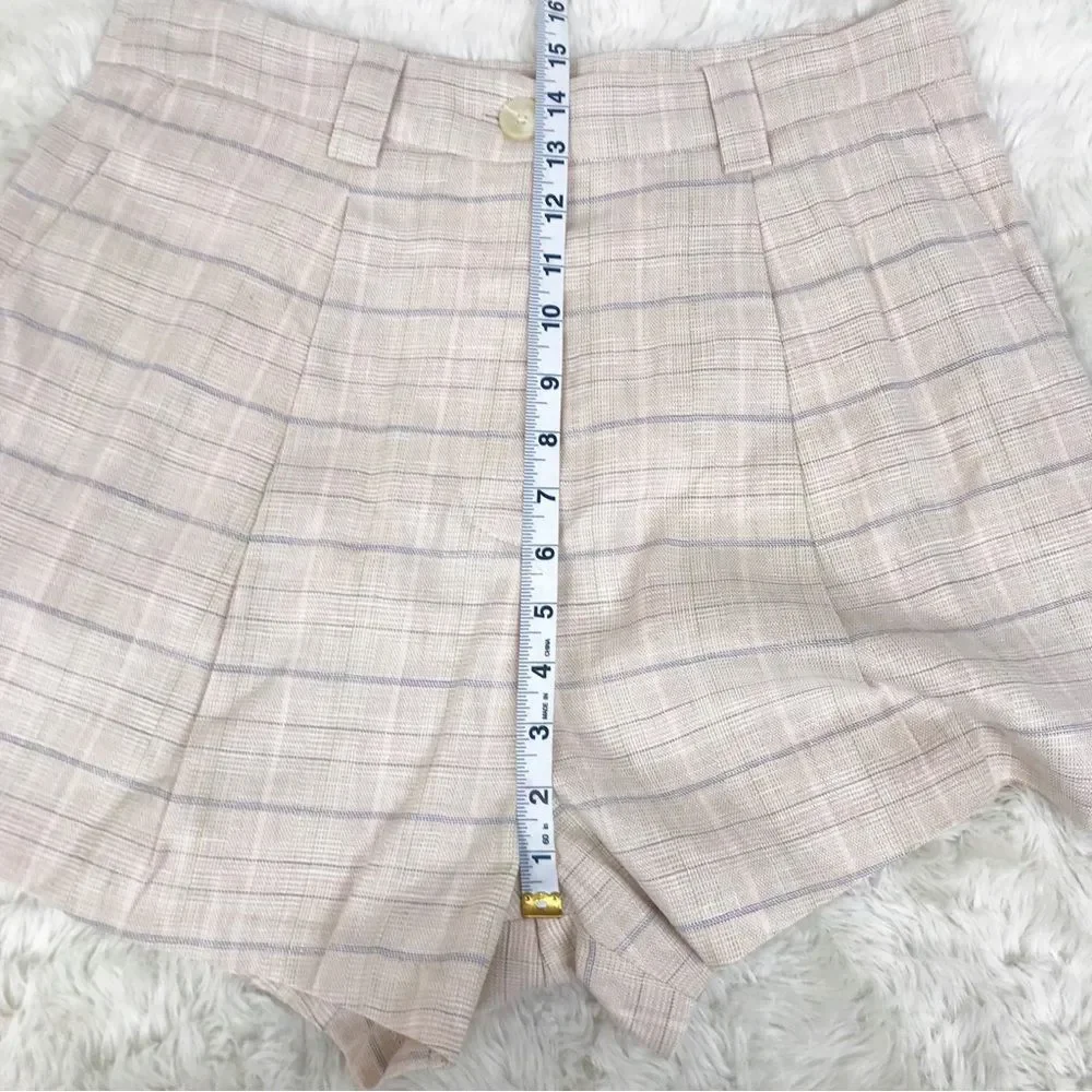 RAILS Ilena‎ Linen Trouser Shorts High Waist Sand Check Cream Plaid Size 12 New